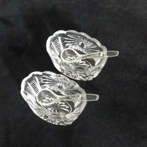 Clear Crystal Glass Decorative Salt and Pepper Serving Bowls with Spoons